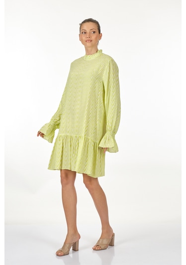 Perspective Dik Yaka Uzun Kollu Ekru Misket Limonu Kadın Elbise 2 001