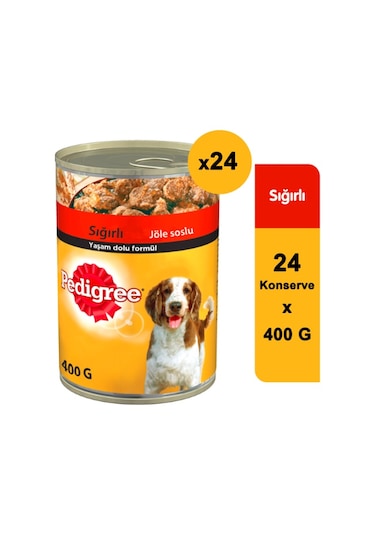 Pedigree Jöle İçinde Sığır Etli Konserve Yetişkin Köpek Maması 24 x 400 G