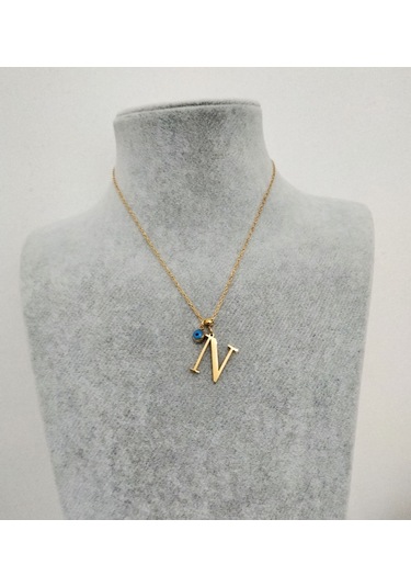 Kadın Nazar Boncuklu Çelik N Harf Kolye 775010
