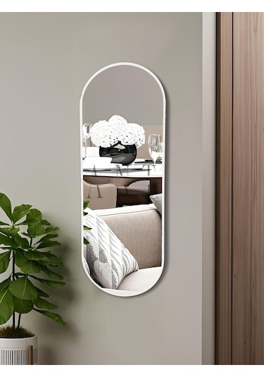 Model Alfa Dekoratif Ayna Duvar Aynası Konsol Aynası Mdf Elips Ayna 120x50 120 X 50 Beyaz