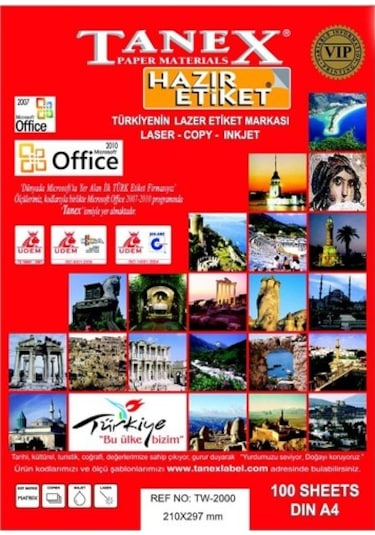 Tanex Tw-2000 210X297 MM Laser Etiket 100 Ad.