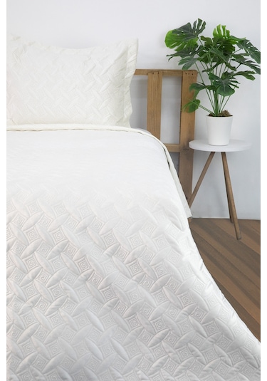 Queen Kadife Tek Kişilik Yatak Örtüsü - Krem Krem