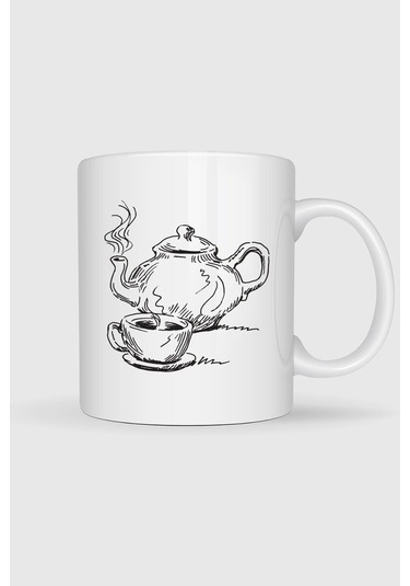 Çay Kahve Cafe Çizim İçecek Tasarımlı Kupa Bardak Beyaz