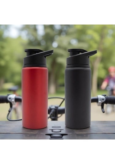 Honeybeeshop 20oz Siyah 1 Takım 600ml Bisiklet Su Şişesi Alüminyum Spor Termos Kamp Yürüyüş Balıkçılık Matarası Siyah-1 Takım