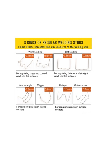 Ranyeek 1600 Adet 8 Farklı Tip Otomobil Tampon Plastik Tamir Kaynak Çivi, Paslanmaz Çelik, Plastik Parça Kırık Tamiri İçin Çivi Seti