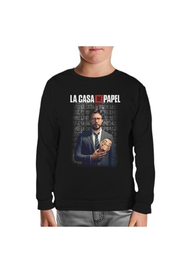 La Casa De Papel - Prof Dali Siyah Çocuk Sweatshirt Siyah