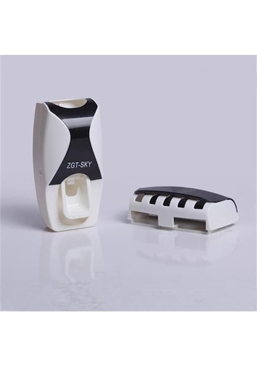 Siyah Otomatik Tembel Diş Macunu Dispenseri 5 Diş Fırçası Tutucu Sıkacağı Banyo Raf Aksesuarları Siyah