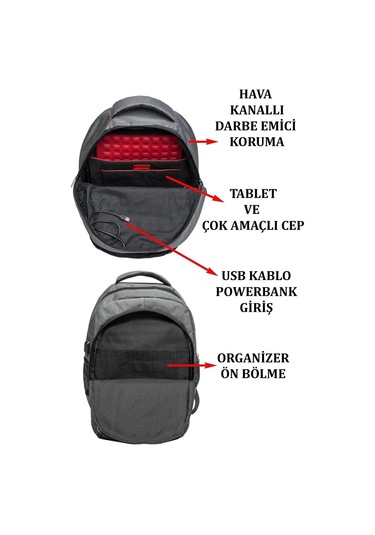 Sportif Darbe Emici Su Geçirmez 13,3-14 İnç Lacivert Laptop Sırt Çantası Renkli Çok Renkli