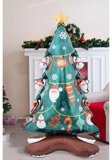 Kardan Adam Desenli Ayaklı Çam Ağacı Folyo Balon 58x120 Cm 1