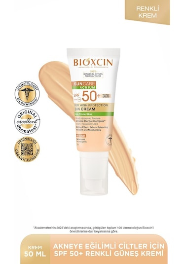 Bioxcin Sun Care Akneye Eğilimli Ciltler Için Renkli Güneş Kremi 50 Spf 50 Ml - Tinted, Akne, Dry Touch, Mat