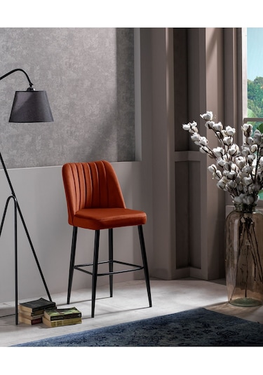 Ada Bar Sandalye - Babyface Turuncu - Metal Siyah Ayak 2 Adet Kiremit