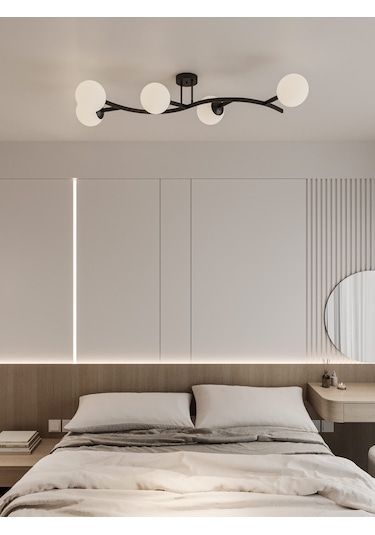 Noria Modern Siyah Metal Gövdeli 5 Li Beyaz Cam Küre Avize