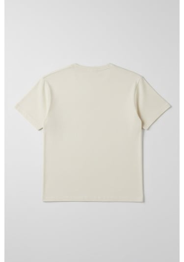 Luess Unisex Çocuk Pamuklu Bisiklet Yaka Basic Tişört 3 Yaş - 7 Yaş Ekru