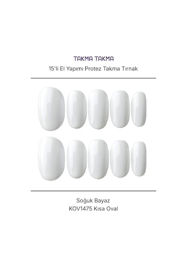15'li Beyaz Kısa Oval Kov1475 Tekrar Kullanılabilir El Yapımı Protez Takma Tırnak L