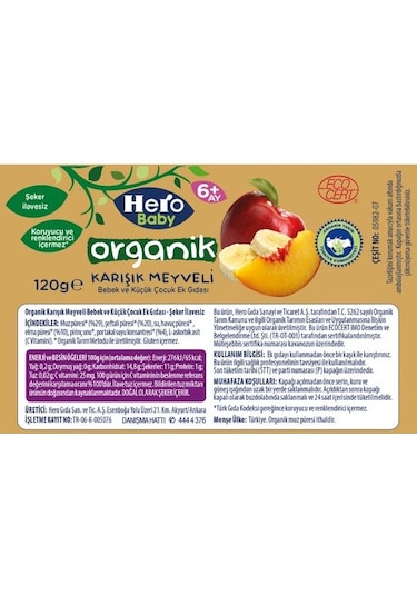 Hero Baby Organik Karışık Meyveli 6+ Ay Kavanoz Maması 120 G