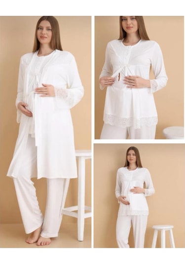 Nehir 4022 Hamile Lohusa 3'lü Pijama Sabahlık Takım