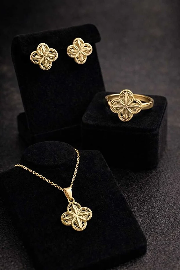 Banum Luxury Lüx Tasarım Çelik 3lu Set 03 - Altın