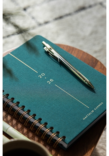 2026 A5 Spiralli Keten Haftalık Ajanda 12 Aylık - Koyu Yeşil Koyu Yeşil