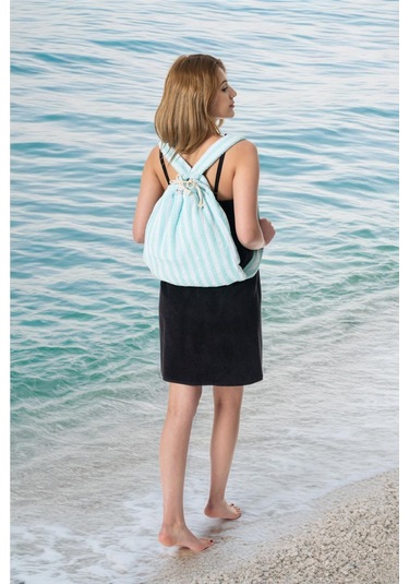 İp Boya Plaj Sırt Çanta+havlusu Havuz Deniz Şezlong Havlu Çantası Beyaz - Yeşil