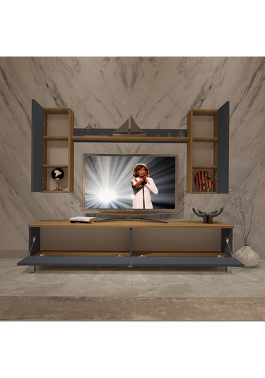 Decoraktiv Eko 7 Mdf Std Krom Ayaklı Tv Ünitesi Tv Sehpası Pera - Antrasit