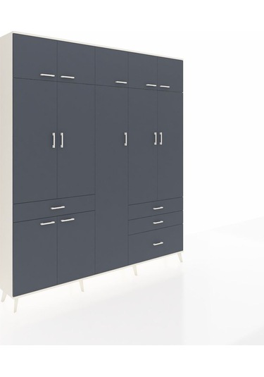Arges Dolap 11 Raflı 4 Çekmeceli 2 Askılı 220x30x243 Aytaşı-antrasit/antrasit Antrasıt/antrasıt