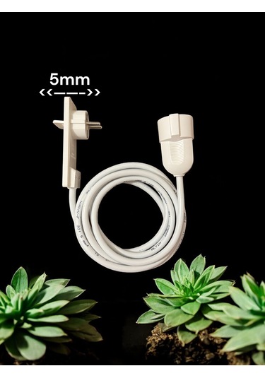 Tekli Uzatma Kablosu 3 Metre Beyaz İnce Fişli, Dar Alan Uyumlu, Çocuk Korumalı Priz 3 M