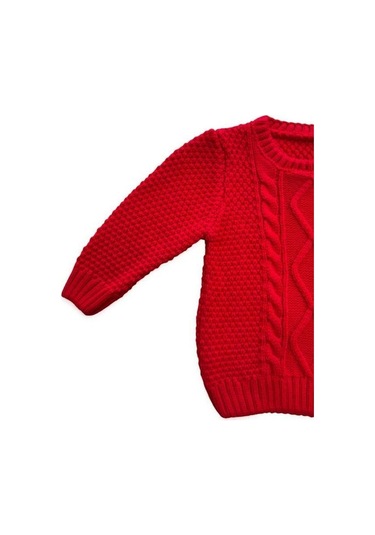 Bebek Örgü Desenli Kırmızı Triko Kazak-15189 Kırmızı