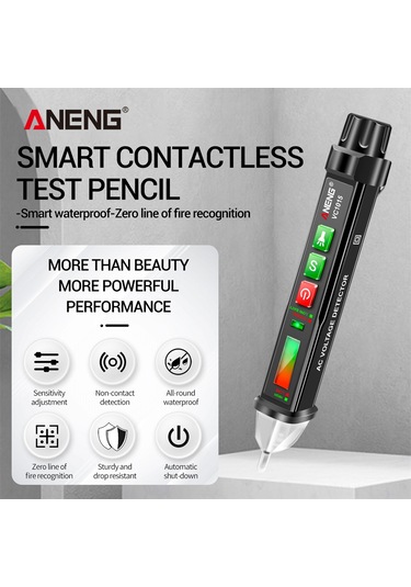 Lemestar Aneng Vc1015 12-1000v Su Geçirmez Dış Kabuklu, Fener Ve Sesli Alarmlı Dokunmadan Elektrik Test Kalemi Pil Yok