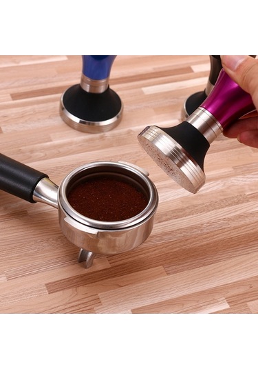 58mm Düz Kahve Sabotaj Paslanmaz Çelik Taban Silikon Kolu Sabotaj Kahve Tozu Çekiç Özelleştirilmiş Coffeeware Siyah