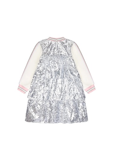 Kız Çocuk Örme Şerit Kollu Payetli Elbise Mnt25k232 Gri