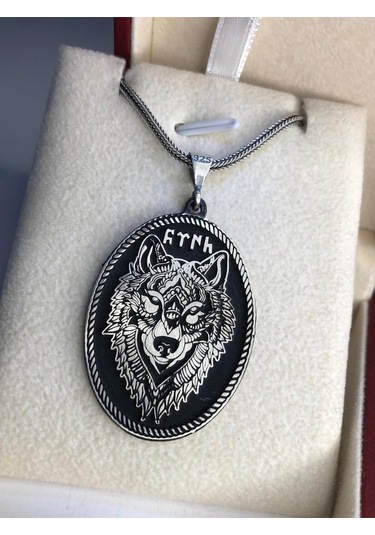 Göktürkçe Türk Yazılı Bozkurt Gümüş Işıklı Kutuda Sevgiliye Eşe Babaya Hediye Kolye