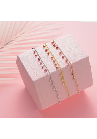 925 Ayar Gümüş Ful Sallantılı Kırmızı Renk Geçişli Bileklik Altın