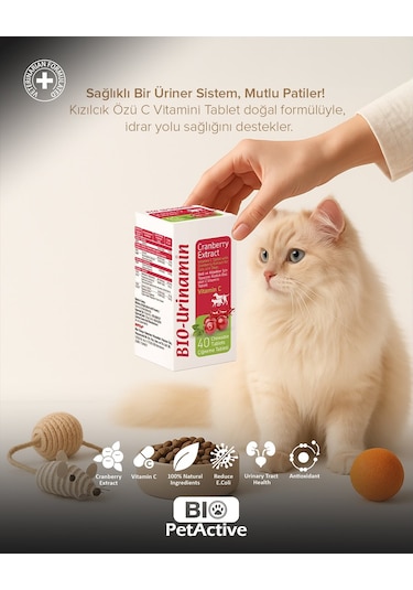Bio Urinamin Kızılcık Özlü Kedi C Vitamini Tableti 40'lı