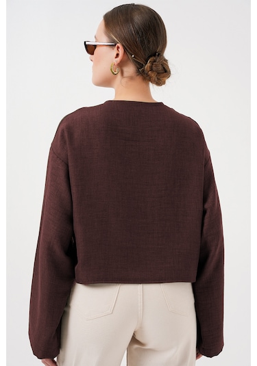Bigdart Önü Bağlamalı Keten Kimono 960 - Kahverengi