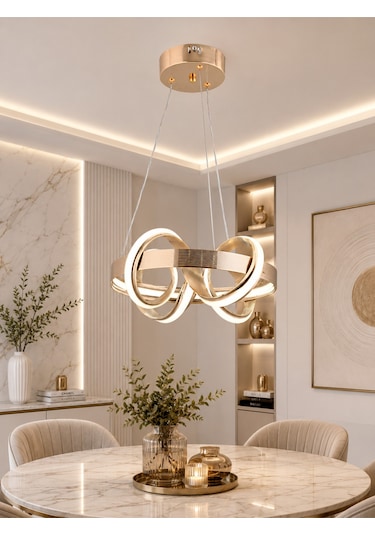 Hera Modern Gold Led Sarkıt Avize,3 Renk Yanabilen Modern Avize,salon Led Avize