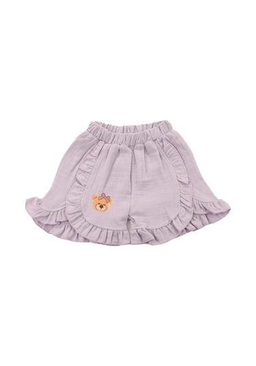 Ayıcık Baskılı Fırfırlı Şortlu Lila Takım Bipamuk 001