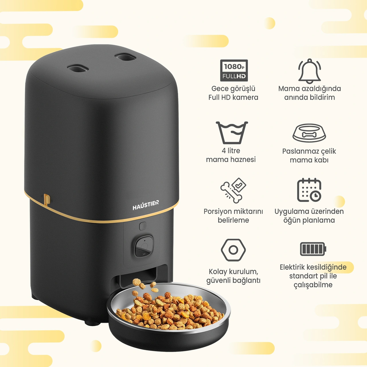 Haustier Pf05 Siyah Kameralı 1080p Fhd Akıllı Mama Kabı