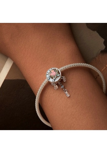 Fastbuy S925 Ayar Gümüş Yıldız Ay Dreamcatcher Boncuk Set, Renkli Püskül Dıy Aksesuar Çok Renkli