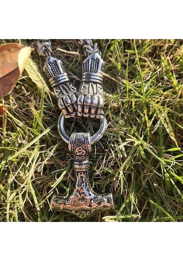 Novahub Iskandinav Paslanmaz Çelik Viking Rune Kolye, Thunder Mjolnir Çekiç Takı, Erkekler İçin Punk Style Kolye Kolye Gümüş