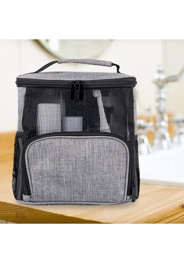 Suntek Seyahat Kozmetik Çantası Fermuar Asılı Örgü Kozmetik Tren Çantası Kadın Erkek Gri Çok Renkli