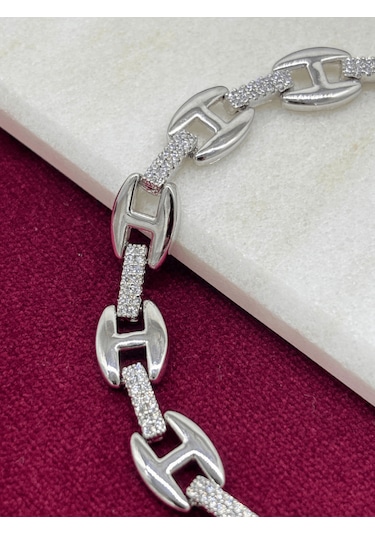 Taşlı Ve Parlak Birbirine Geçme Model Silver Bileklik Silver