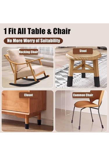 Geeroyoo 30 Parça Evrensel Sandalye Ayak Koruyucu, Kendinden Yapışkanlı Mobilya Koruyucu, Gürültü Azaltıcı, Siyah Siyah