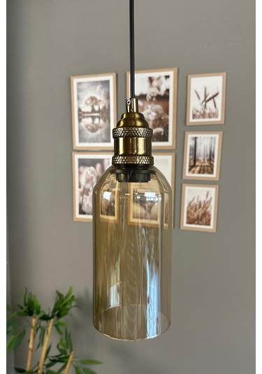 Windy Cam Bal Rengi Tekli Avize Lale Başlık Retro Sarkıt Lamba Salon Aydınlatma Bal