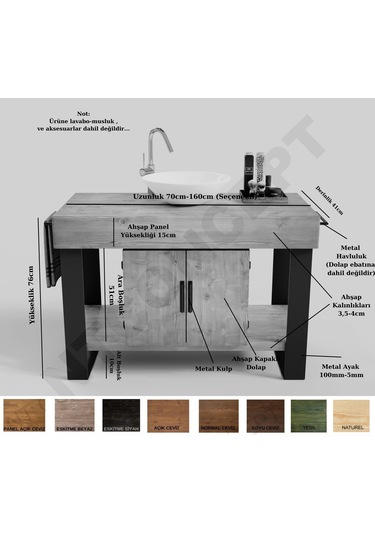 Ntconcept Miha Masif Ahşap Lavabo Dolabı Hilton 70Cm Açık Ceviz