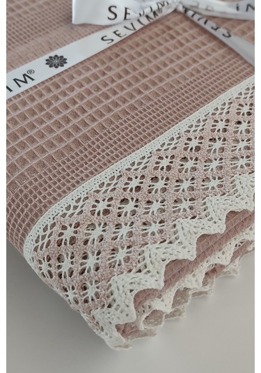 Kopanaki Dantelli Çift Kişilik Waffle Pike-210x230 Cm Gulkurusu Gül Kurusu