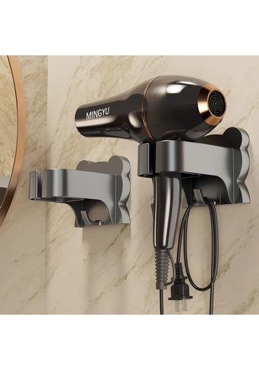 Dashanshop Beyaz Deliksiz Saç Kurutma Makinesi Askısı - Güçlü Yapışkanlı, Modern Banyo Depolama Çözümü Beyaz
