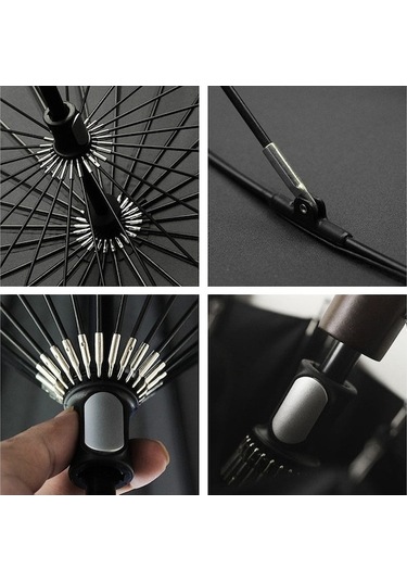 Teltree Erkeklere Özel Dayanıklı Rüzgarlı Yağmurda Korumalı 77 Cm Uzun Saplı Mavi Şemsiye - Cam Fiber İskeleti, 210t Kadife Kumaş, Ahşap Kollü