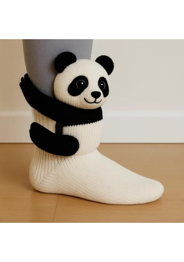 Hayvanlı Çorap Noel Örgü Zemin Çorabı Isıtıcı Çorap Örgü Timsah Çorapları 118 Antrasit Siyah