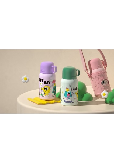 Shotay St-8817 480ml Askılı Silikon Kılıflı Pipetli Desenli Mor Çelik Matara Diğer