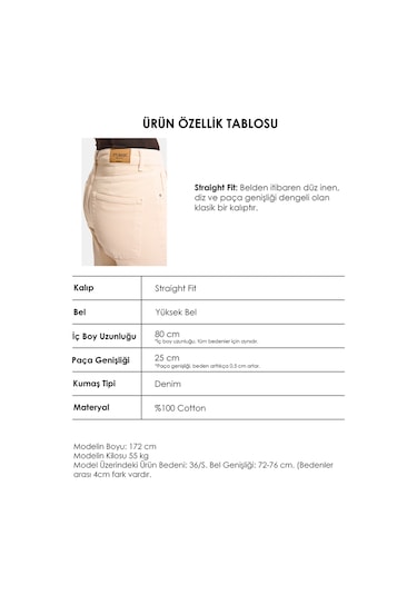 Itsbasic Kadın Raw Doris 6s6-57 Straight Fit Yüksek Bel Denim Jean Raw Bej